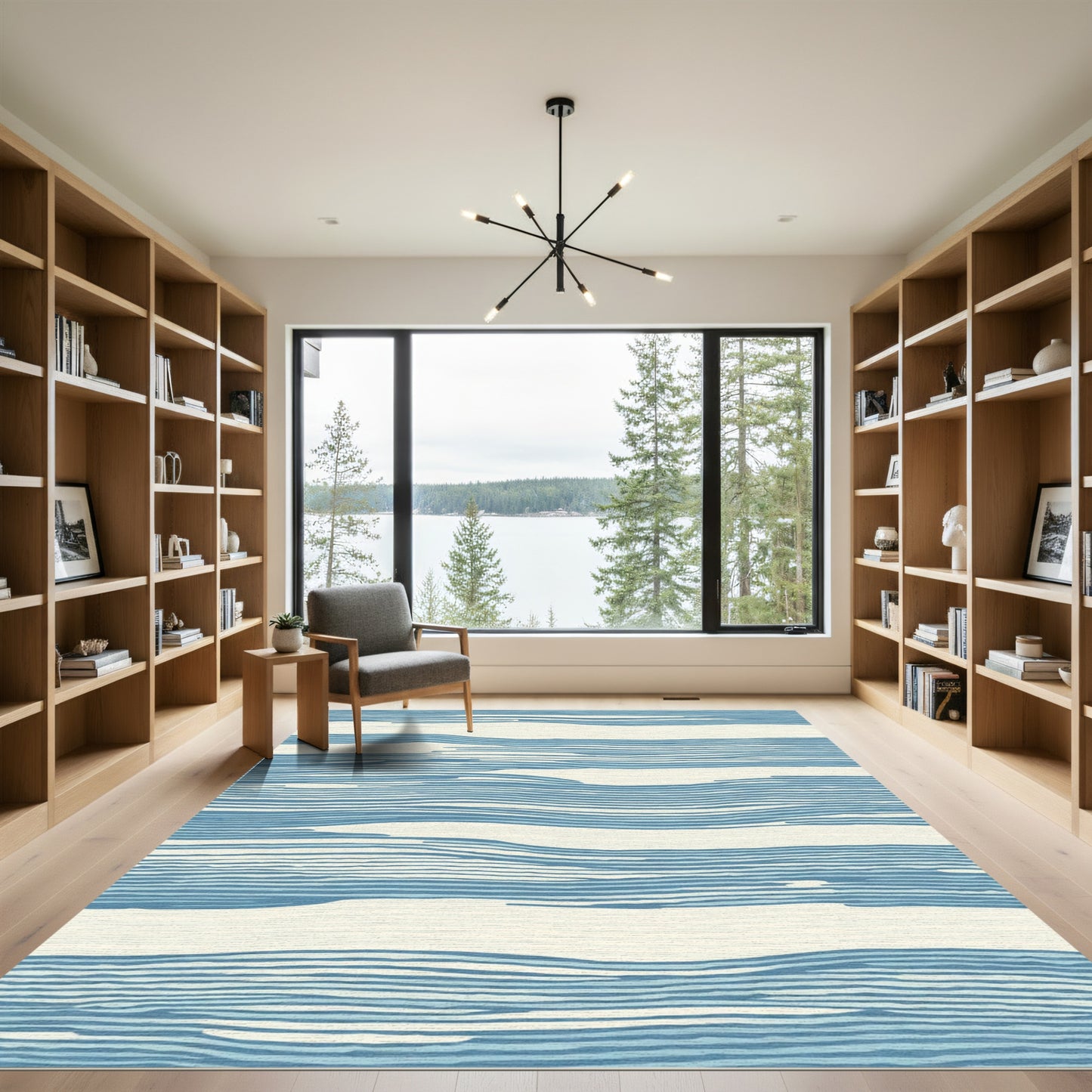 Azure Blue Wavy Organic Stripes Rug