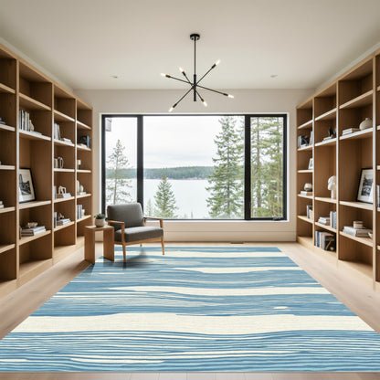 Azure Blue Wavy Organic Stripes Rug