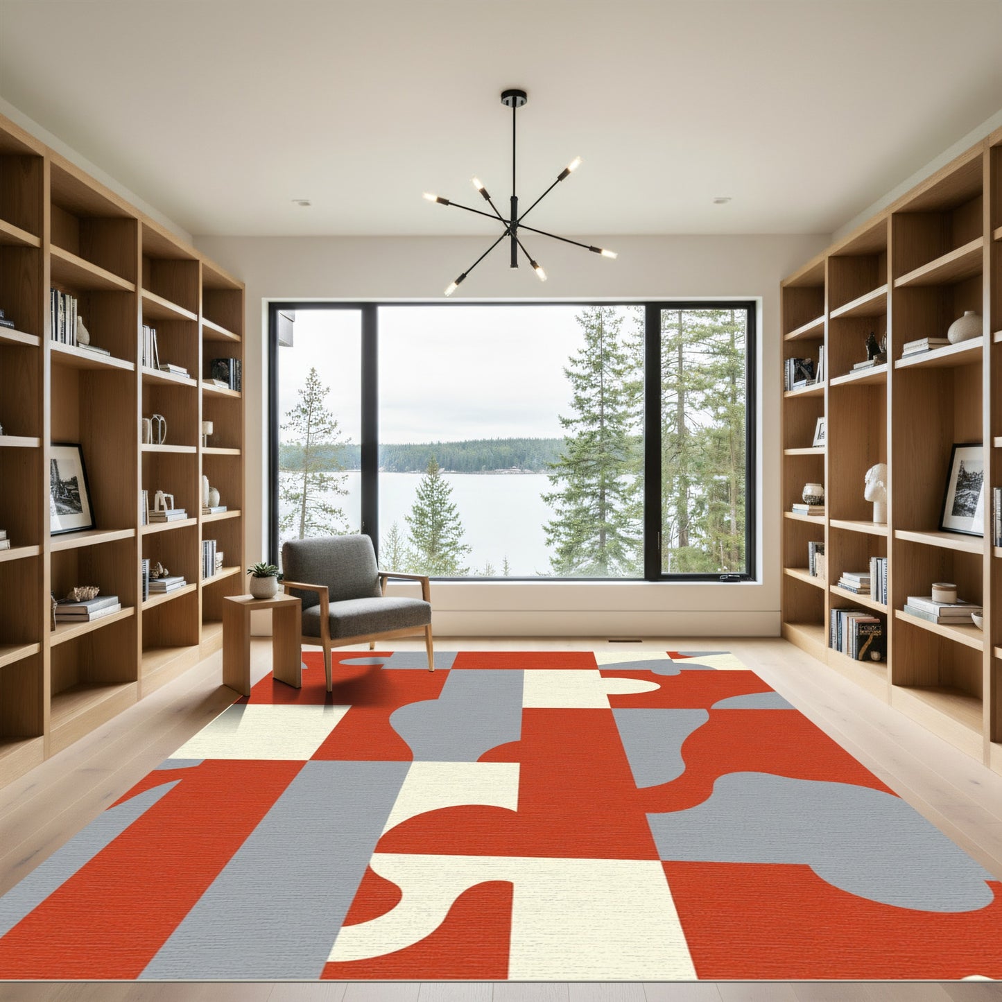 Crimson Geometric Abstract Composition Rug