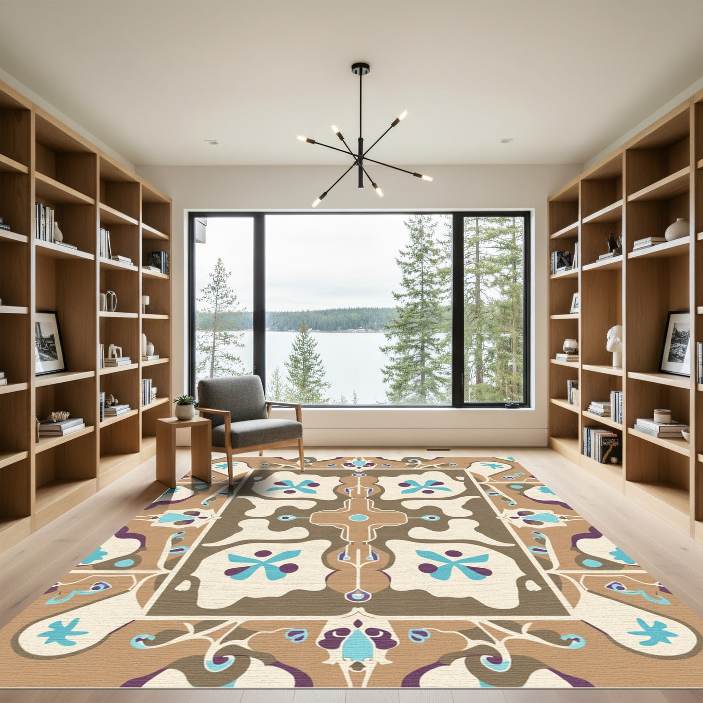 Brown Cream Turquoise Floral Medallion Rug