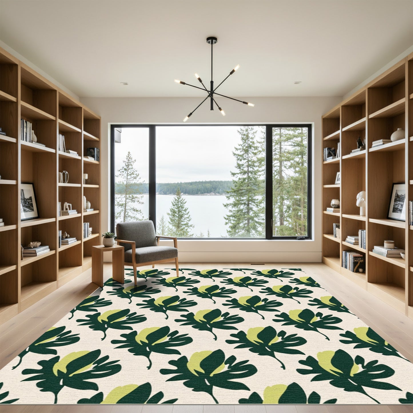 Dark Green Yellow Blossom Arrangement Rug