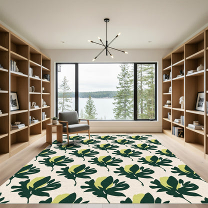 Dark Green Yellow Blossom Arrangement Rug