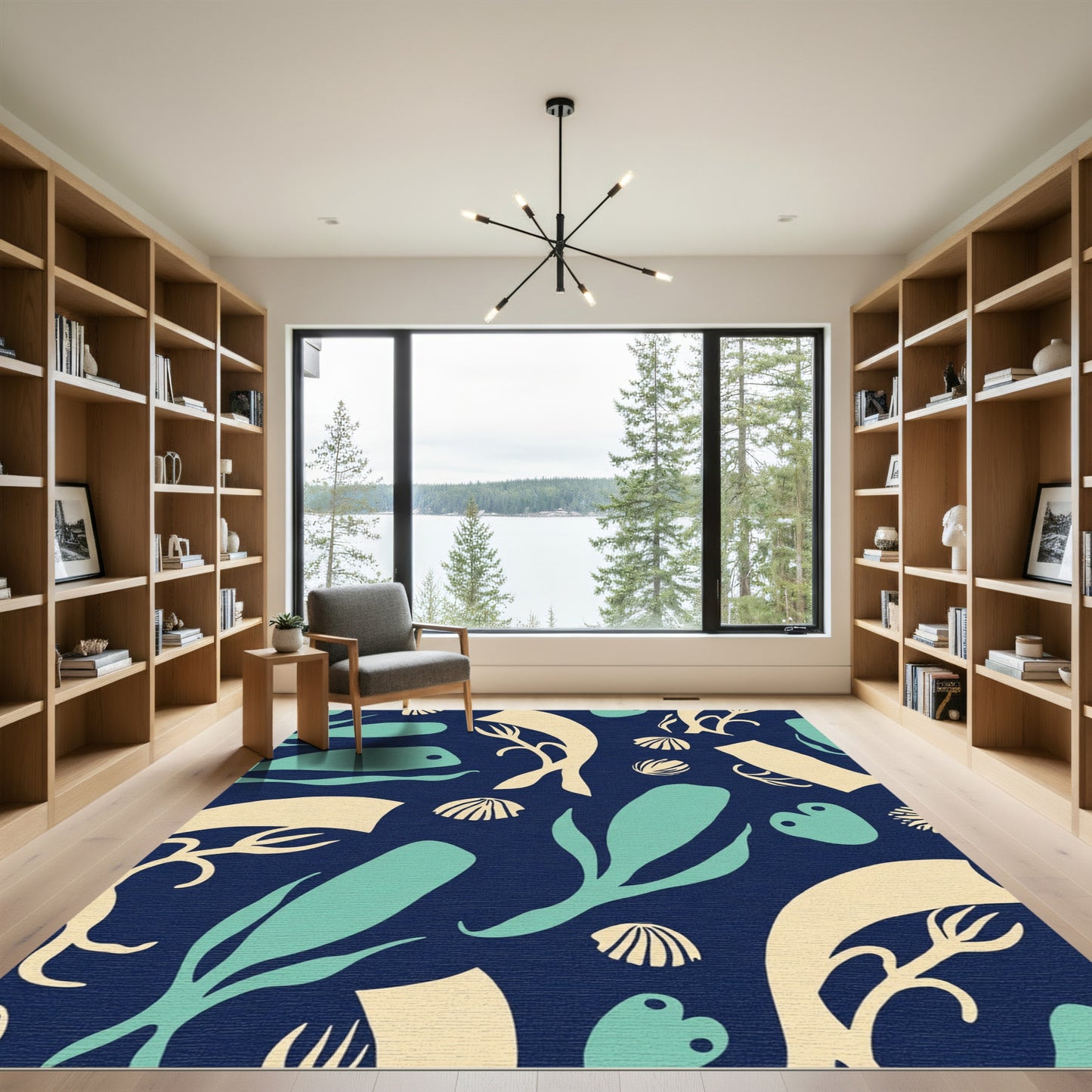 Aqua Teal Marine Life Collage Rug