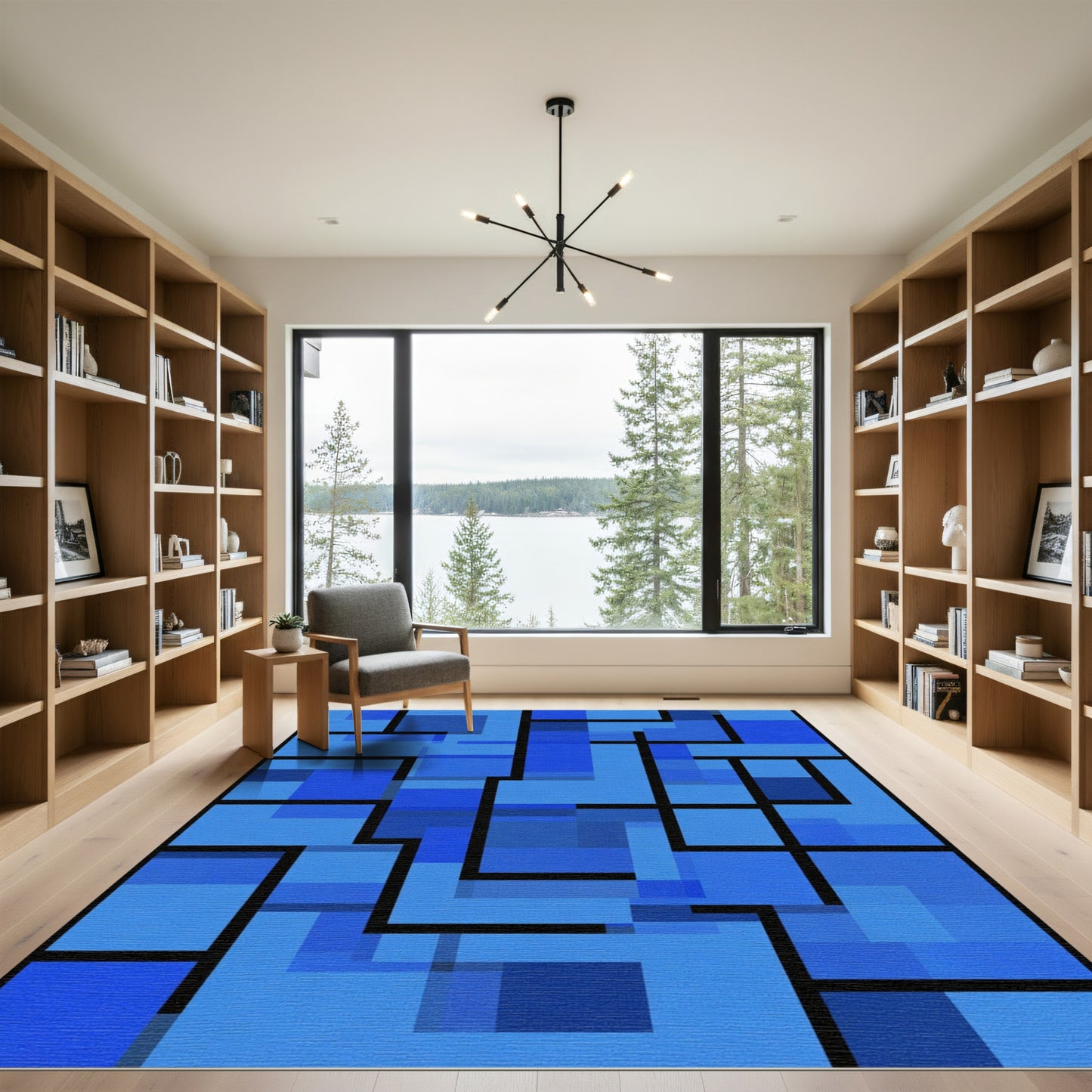 Abstract Blue Mondrian Rectangles Rug
