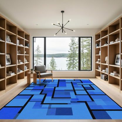 Abstract Blue Mondrian Rectangles Rug