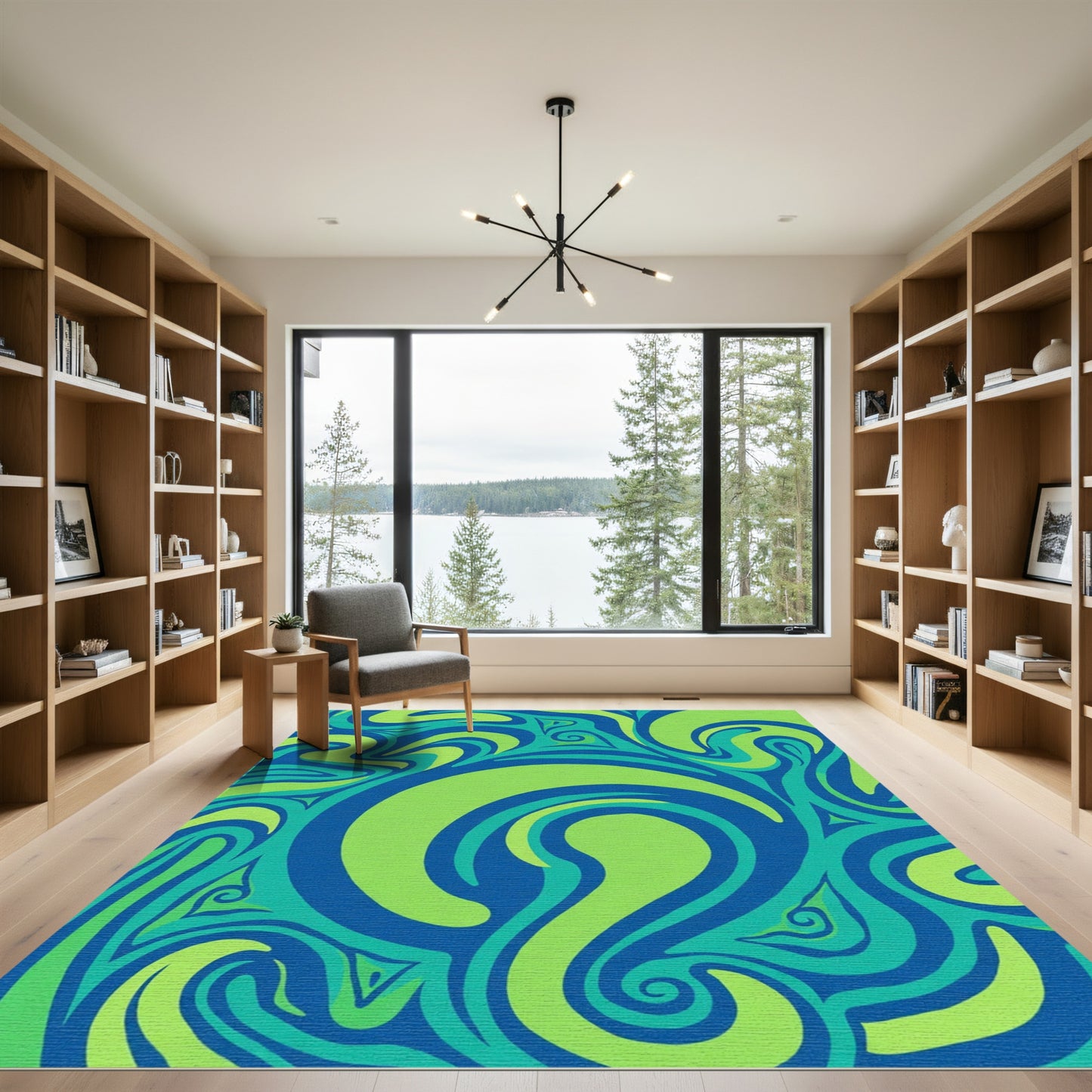 Groovy Blue Green Swirl Abstract Rug