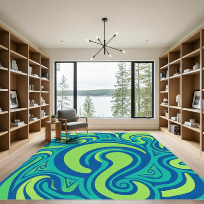 Groovy Blue Green Swirl Abstract Rug