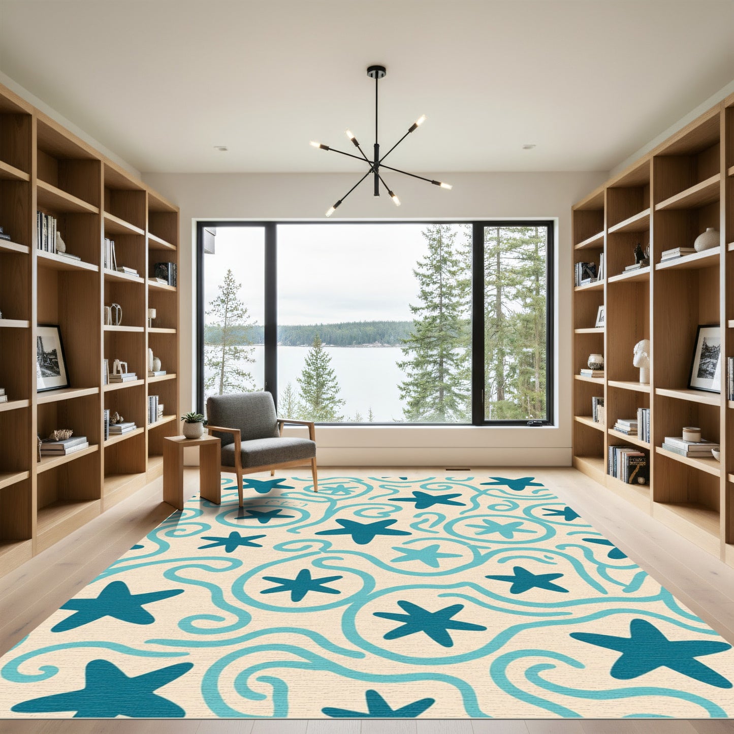 Teal Starburst Swirl Cream Rug