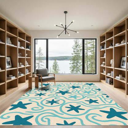 Teal Starburst Swirl Cream Rug