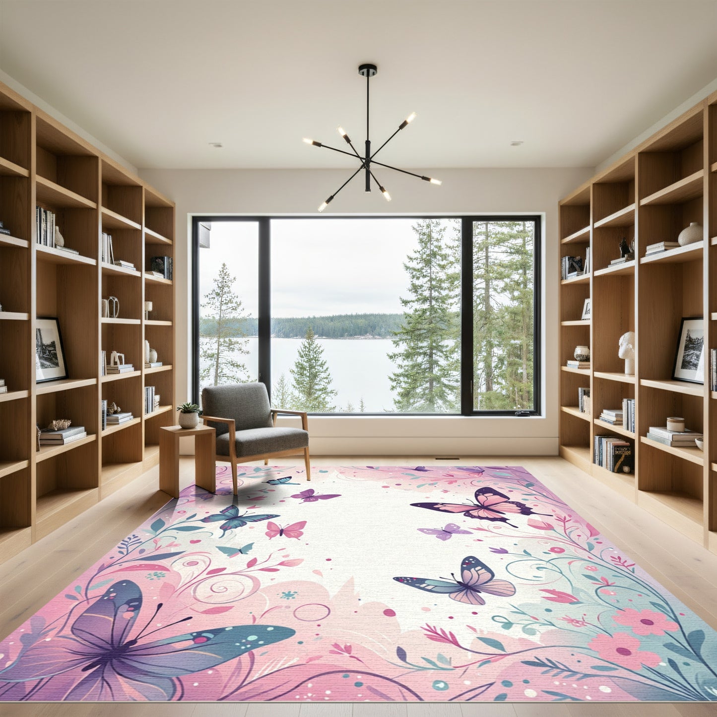 Whimsical Pink Butterfly Garden Swirls Rug