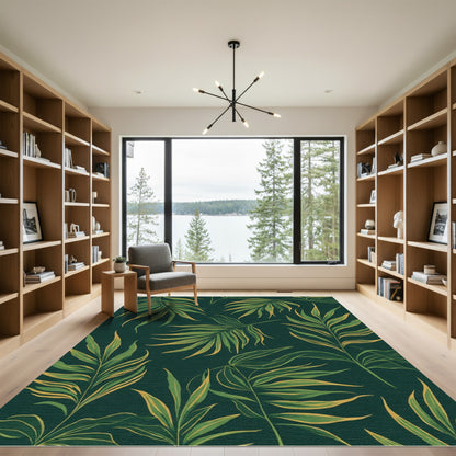 Deep Green Tropical Palm Frond Rug