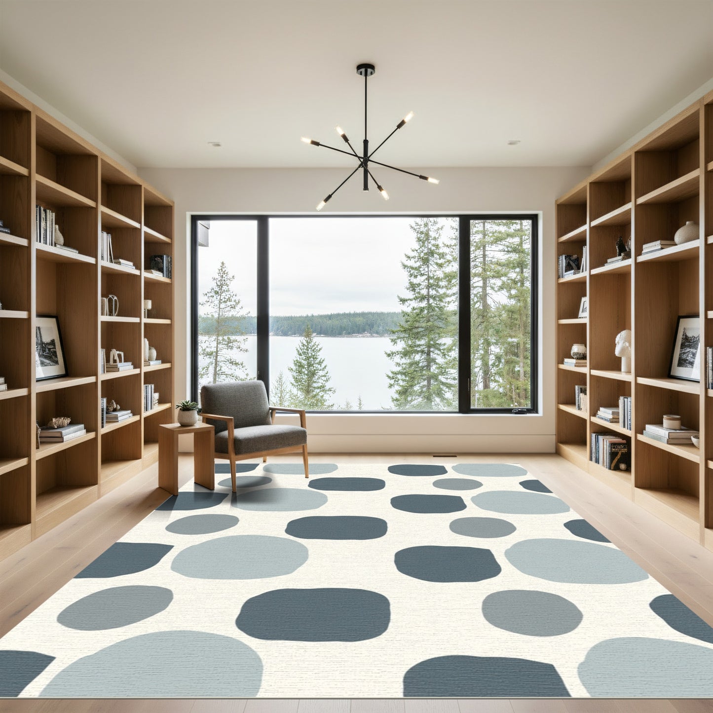 Cool Blue Pebble Abstract Composition Rug
