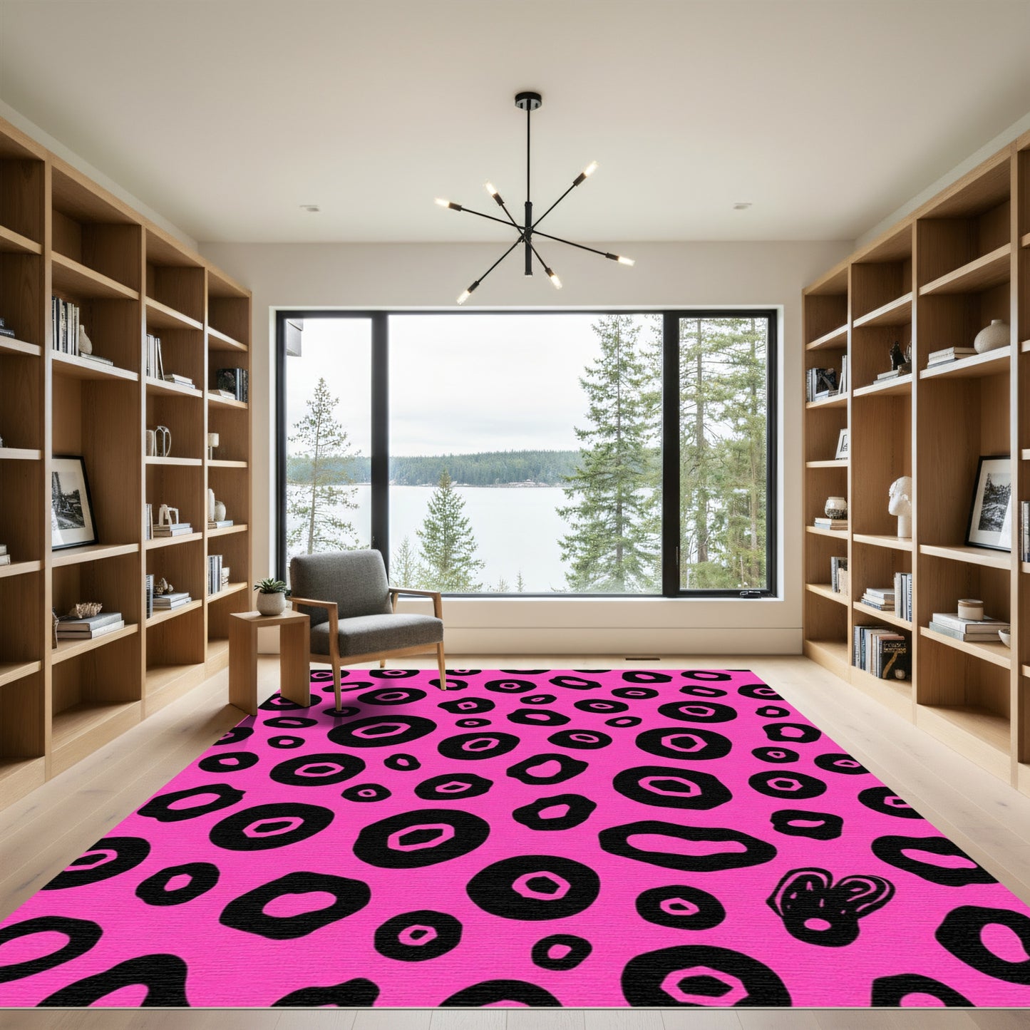 Hot Pink Black Spotted Abstract Rug