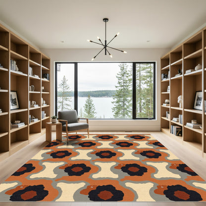 Earthy Orange Abstract Animal Medallion Rug