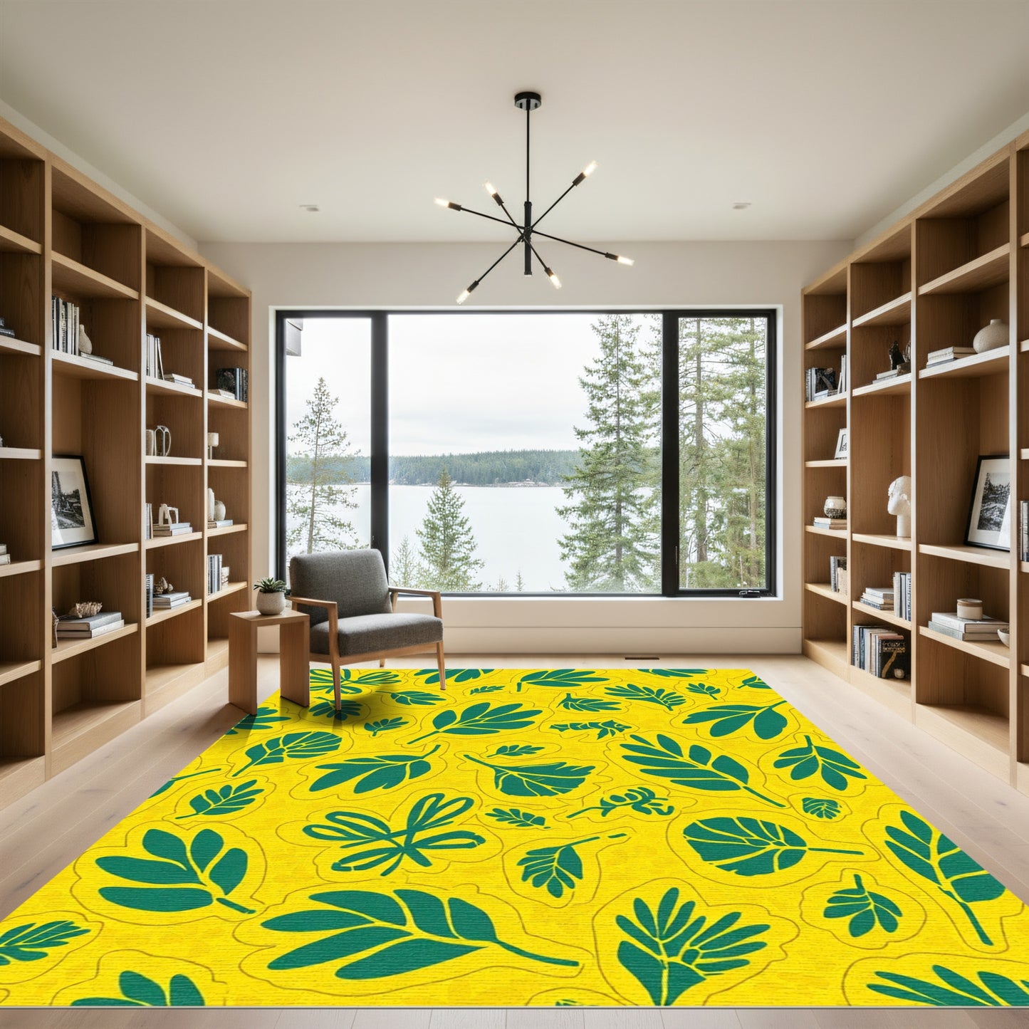 Vibrant Yellow Green Leafy Garden Rug