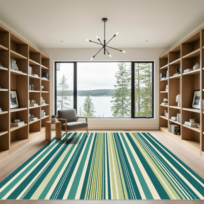 Teal Cream Khaki Striped Variation Rug