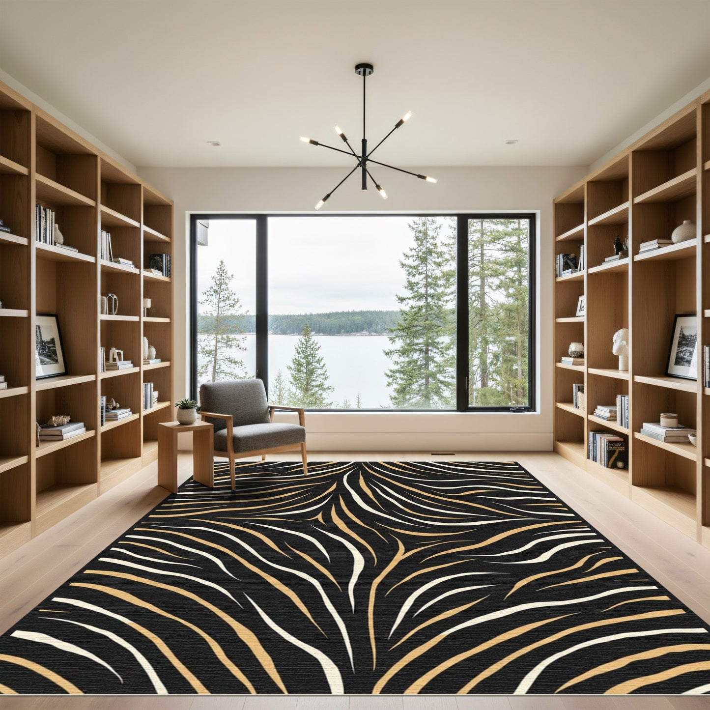 Black and Gold Wavy Stripes Rug
