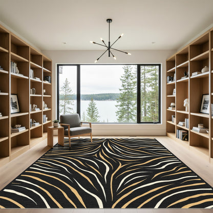 Black and Gold Wavy Stripes Rug