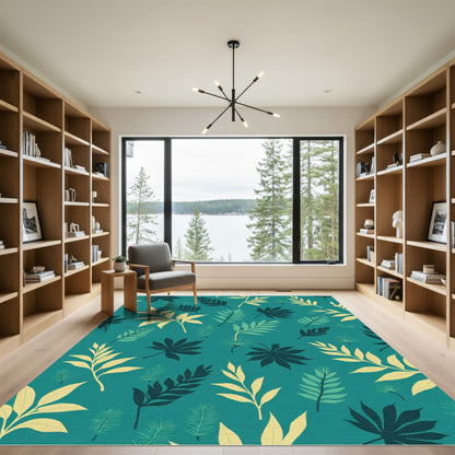Teal Tropical Leafy Canopy Sprays Rug