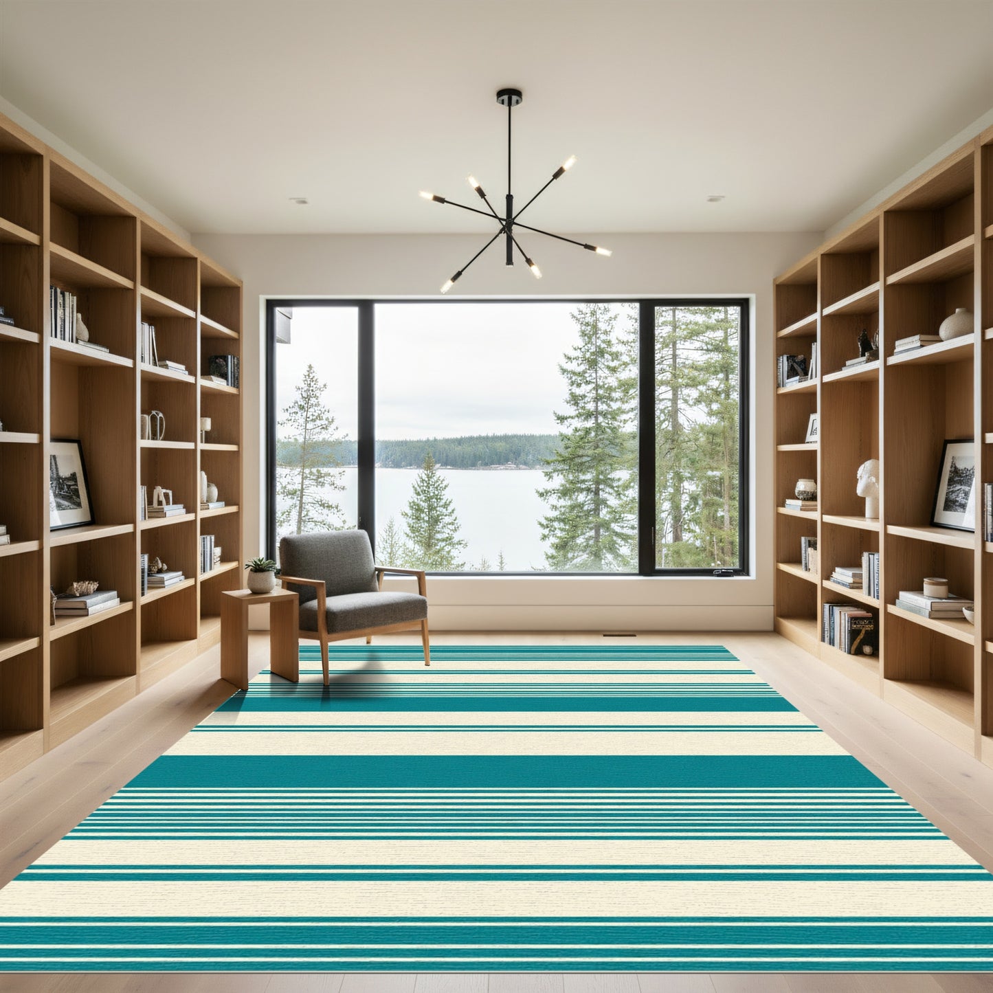 Teal Cream Horizontal Stripe Rug