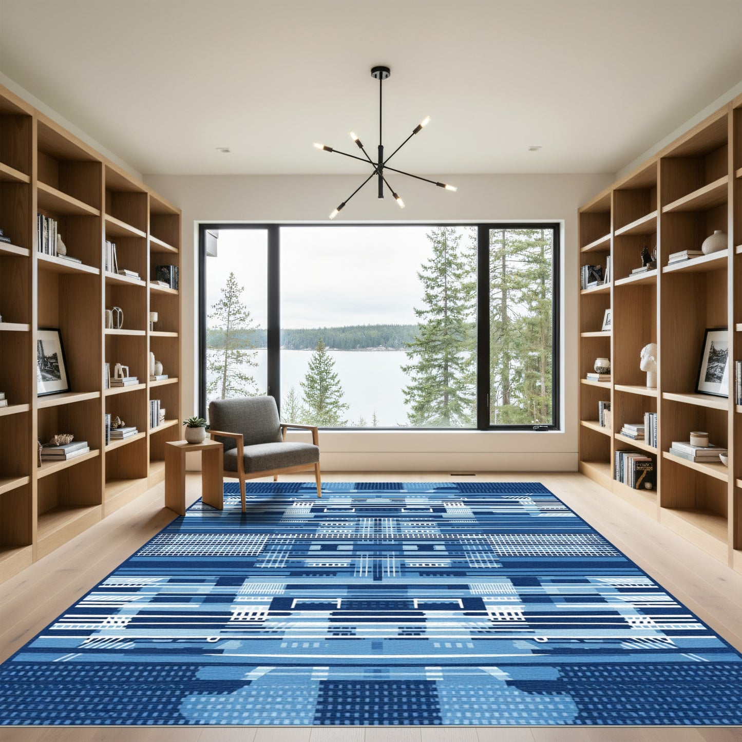 Abstract Blue Geometric Stripe Rug