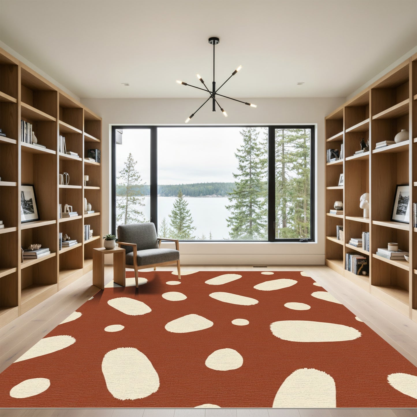 Terracotta Cream Abstract Brushstroke Dots Rug