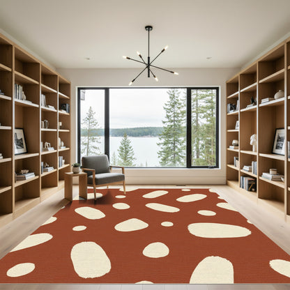 Terracotta Cream Abstract Brushstroke Dots Rug