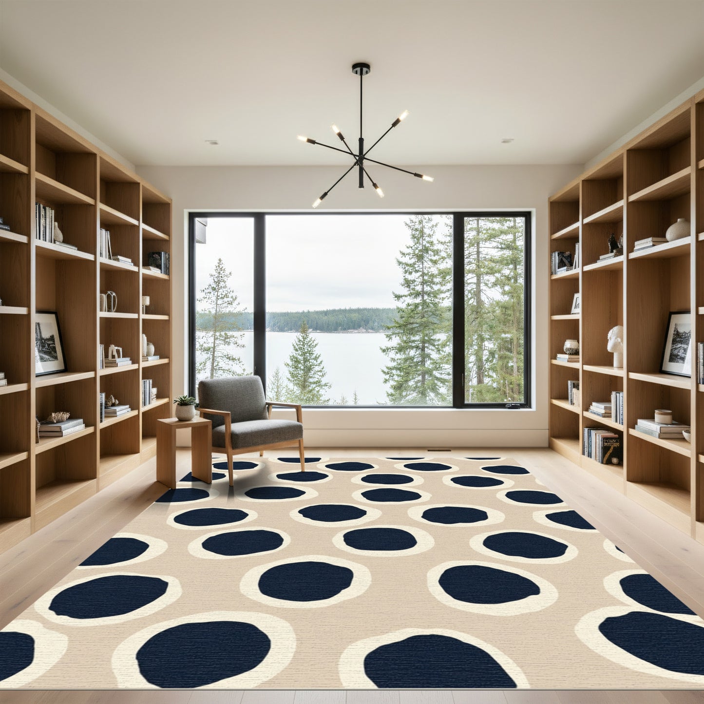 Abstract Nude Navy Polka Dots Rug