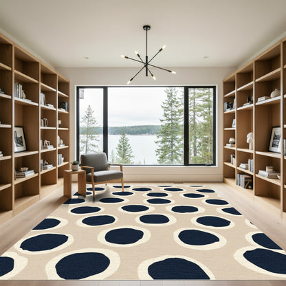 Abstract Nude Navy Polka Dots Rug