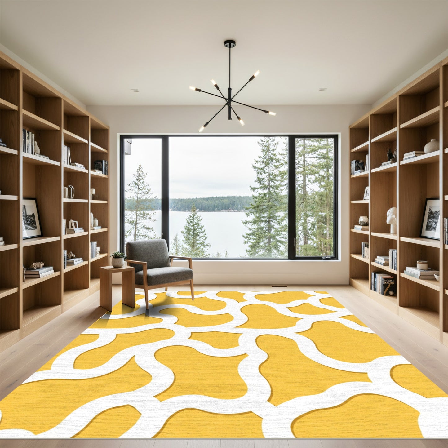 Yellow White Abstract Interlocking Curves Rug