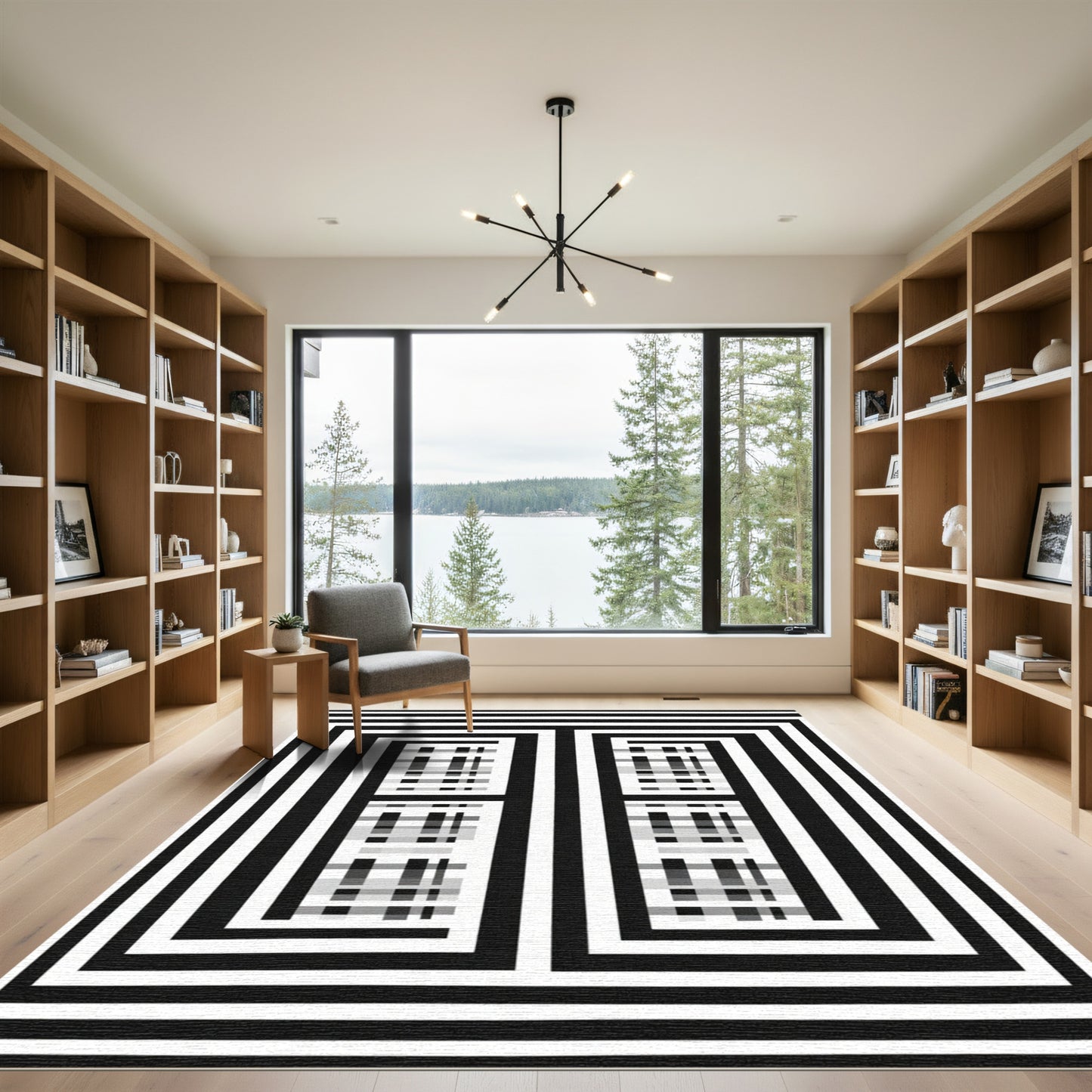 Monochromatic Geometric Abstract Grid Rug
