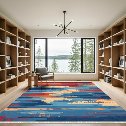Abstract Glitch Blue Orange Red Strands Rug