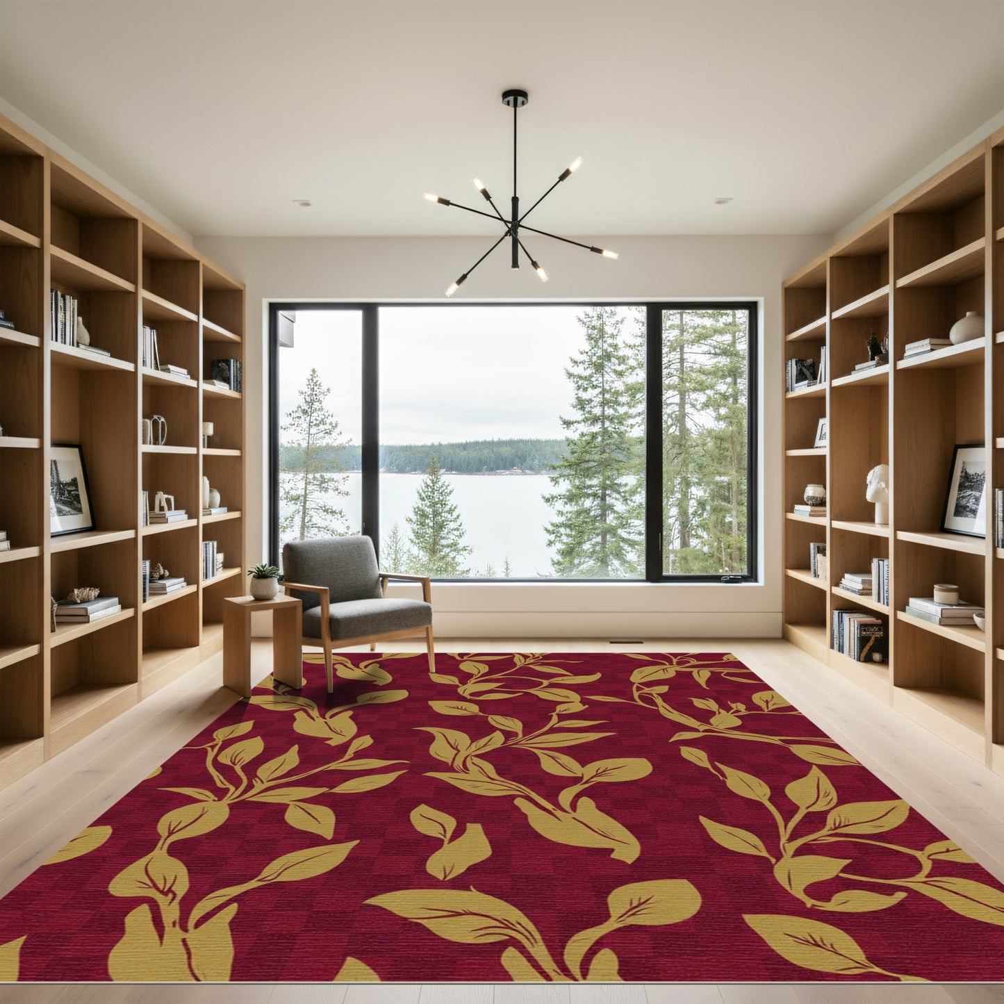 Crimson Gold Vine Branch Tapestry Rug