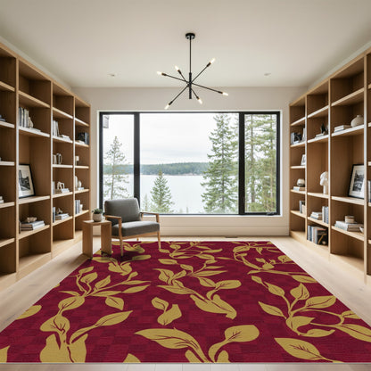Crimson Gold Vine Branch Tapestry Rug