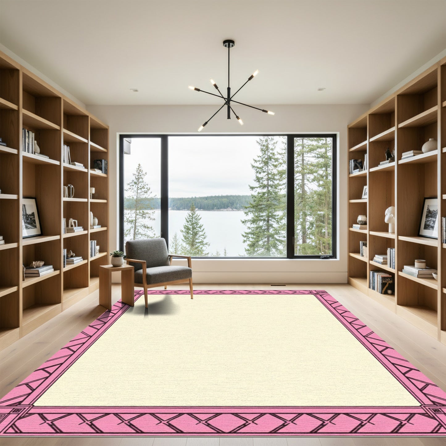 Pink Geometric Lattice Border Rug