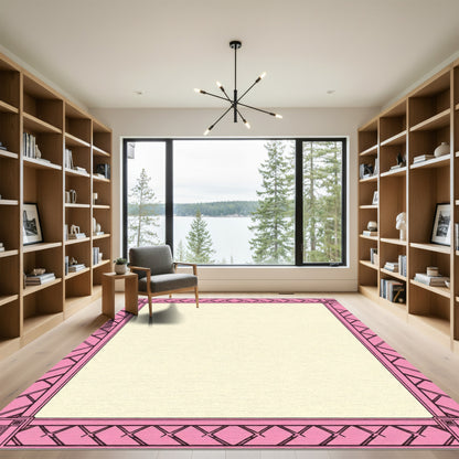 Pink Geometric Lattice Border Rug