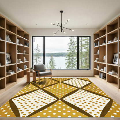 Golden White Polka Dot Diamond Rug