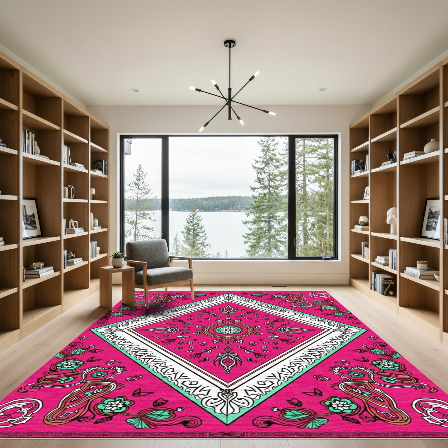 Fuchsia Diamond Floral Scroll Aura Rug