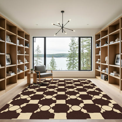 Brown Cream Geometric Interlock Rug