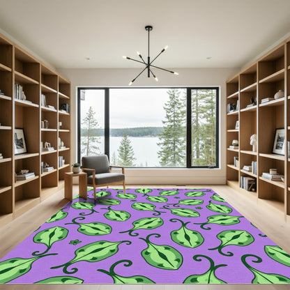 Lilac Green Stylized Leaf Pattern Rug