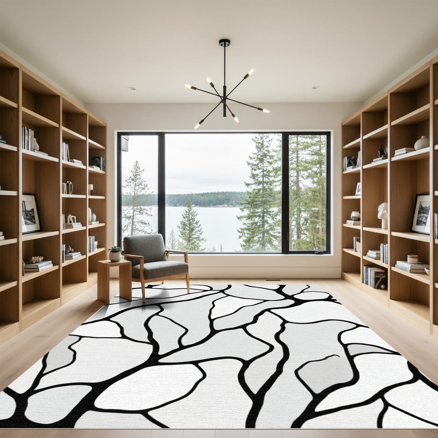 Monochrome Organic Contour Lines Abstract Rug