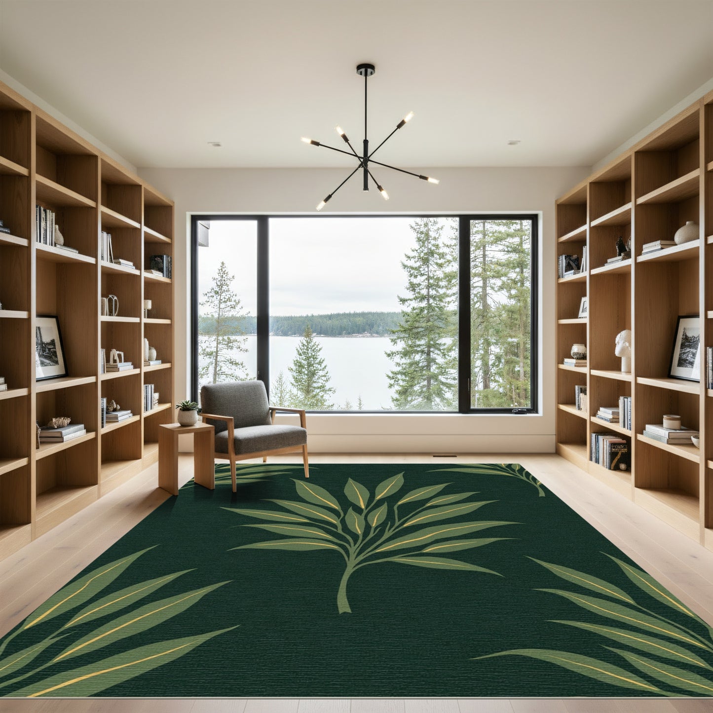Deep Green Leafy Branch Ensemble Rug