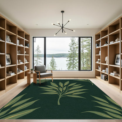 Deep Green Leafy Branch Ensemble Rug