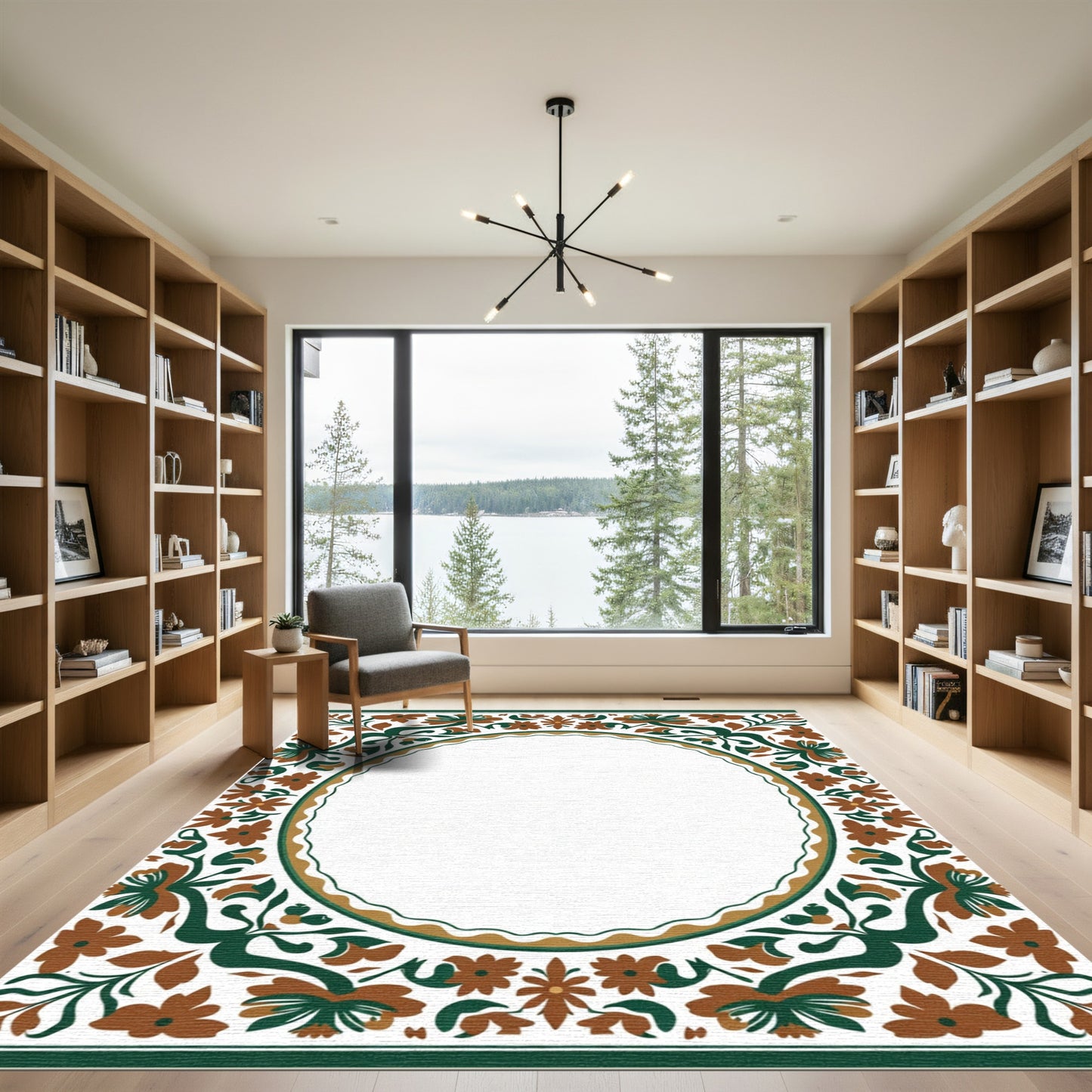 Terracotta Floral Vine Border Rug