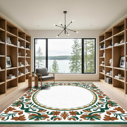 Terracotta Floral Vine Border Rug