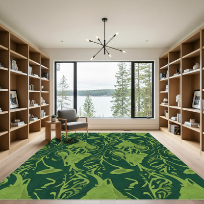 Deep Forest Green Abstract Floral Rug