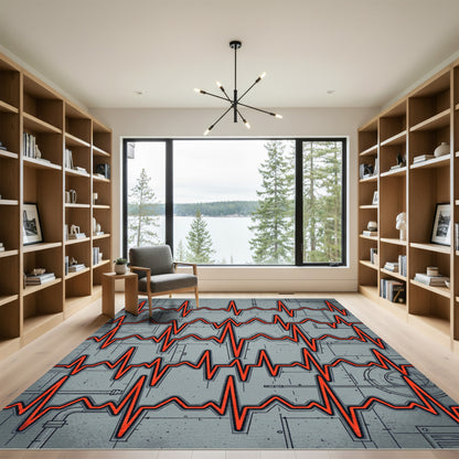 Red EKG Wave Blueprint Texture Rug