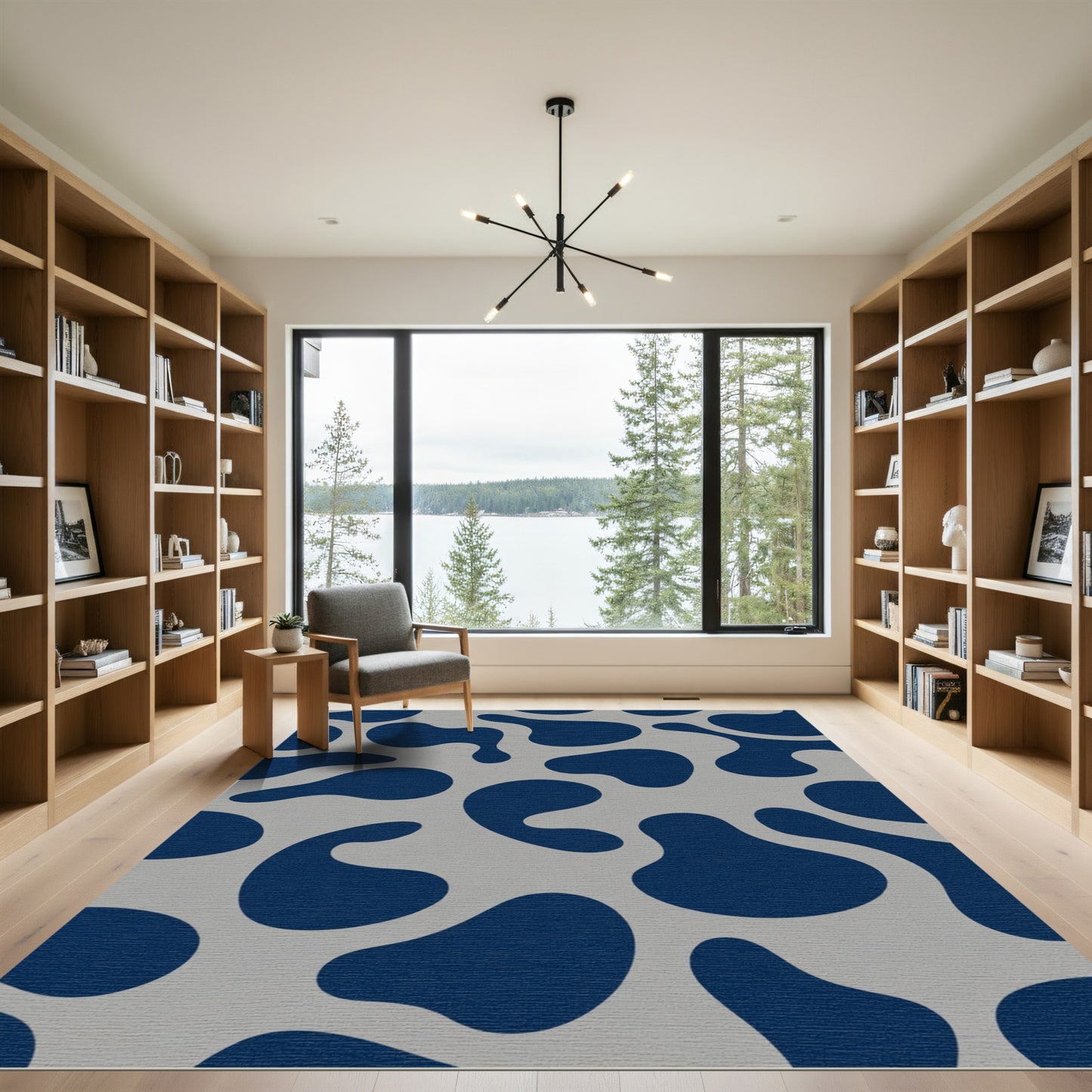 Navy Blue Abstract Blobs Rug
