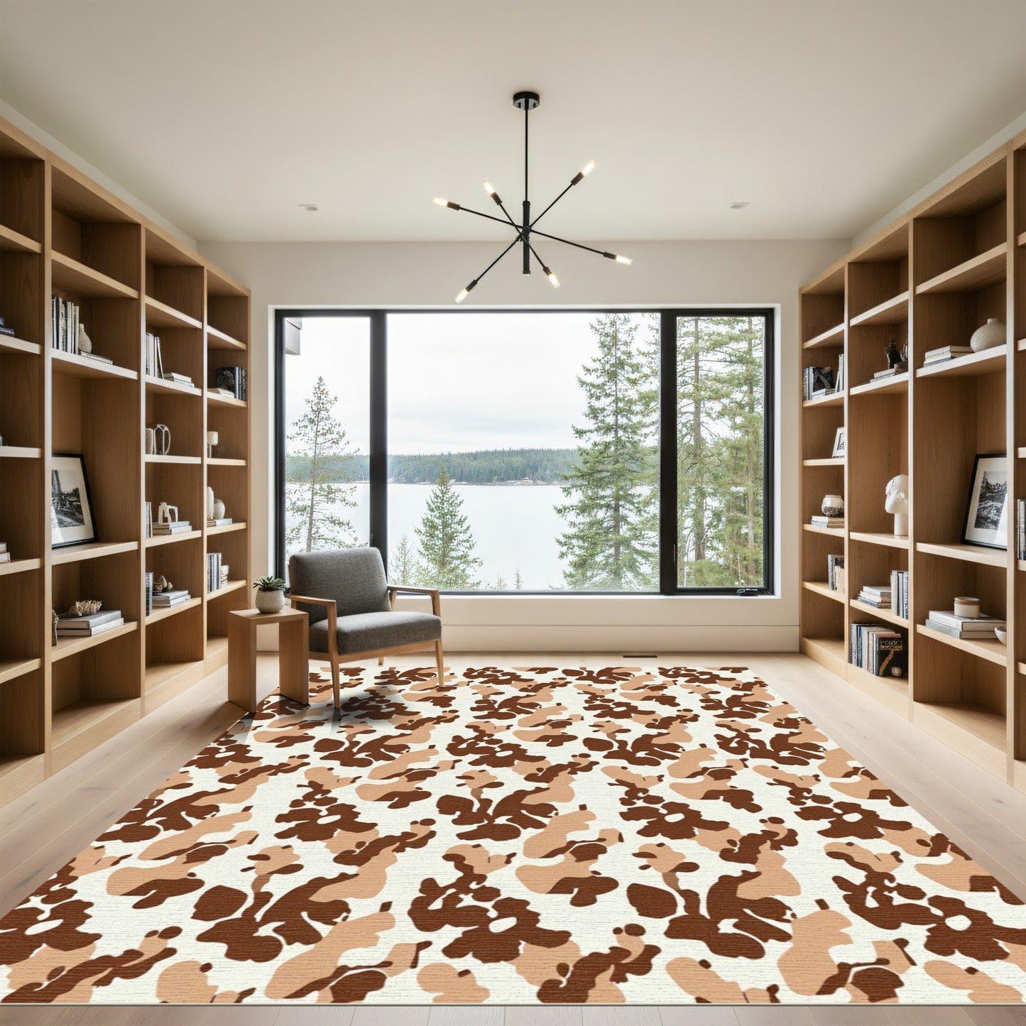 Earthy Brown Camouflage Organic Shapes Rug