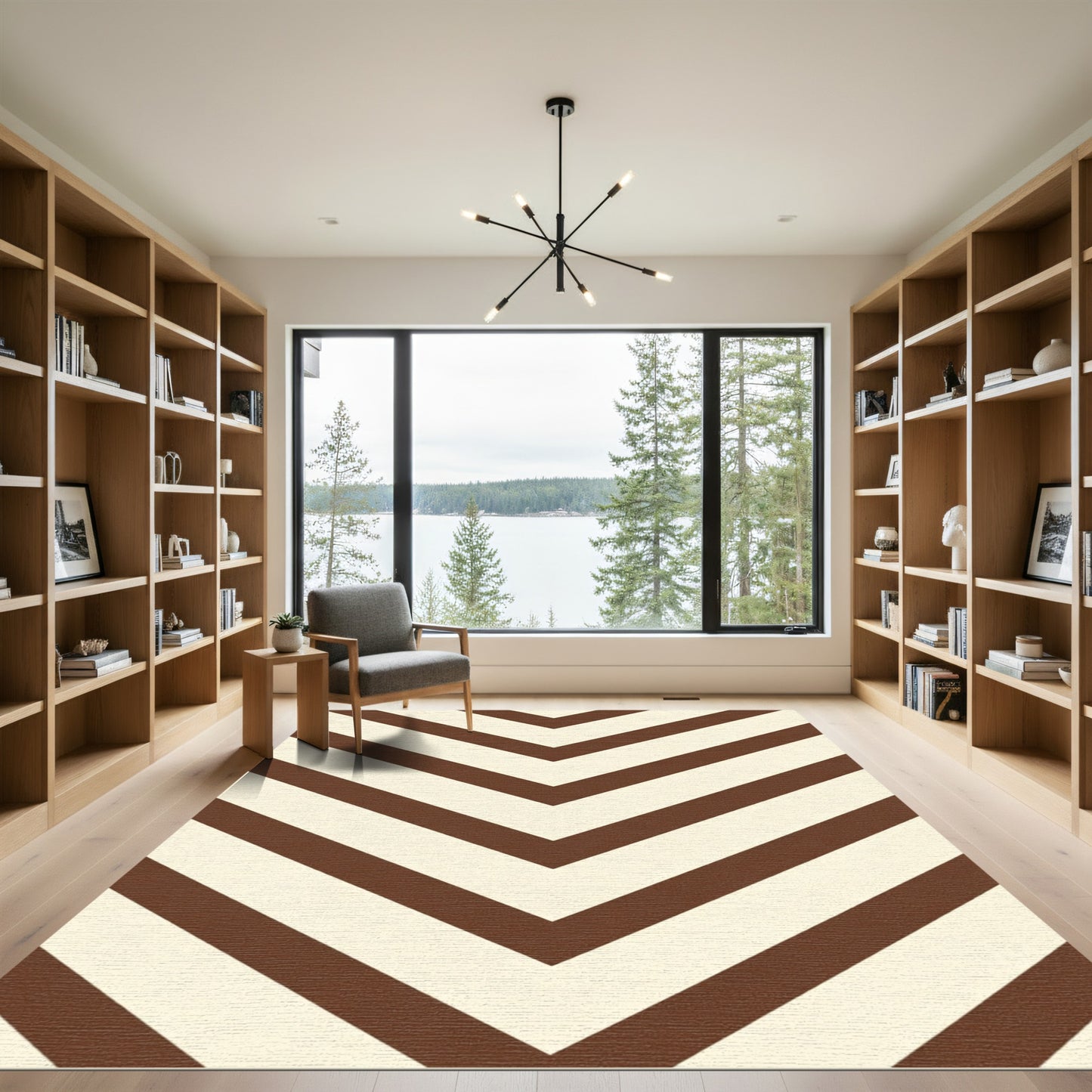 Geometric Brown Cream Chevron Stripes Rug